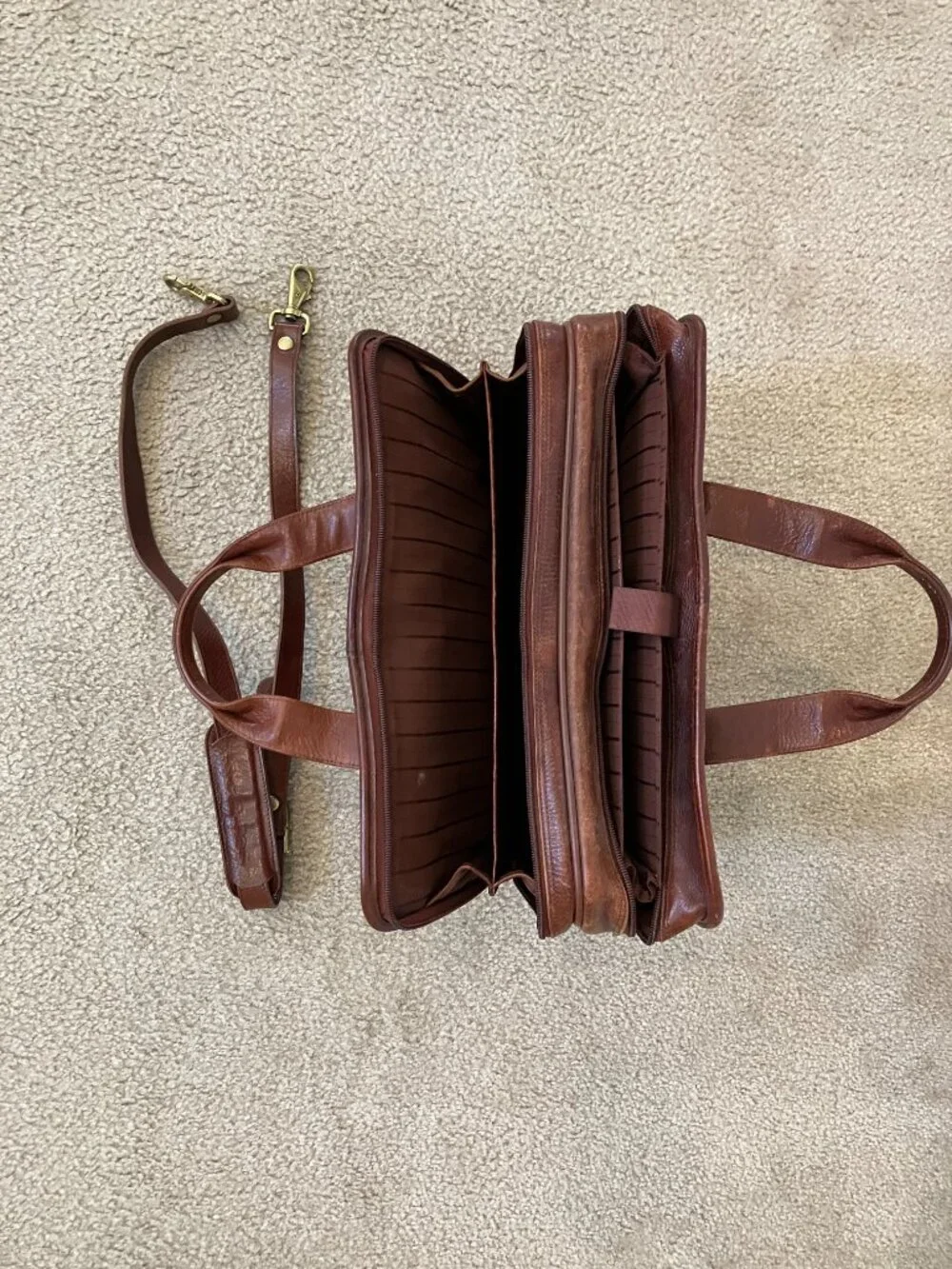 Vintage Full-Grain Leather Executive Briefcase – Rich Brown – Fits Laptop – Time